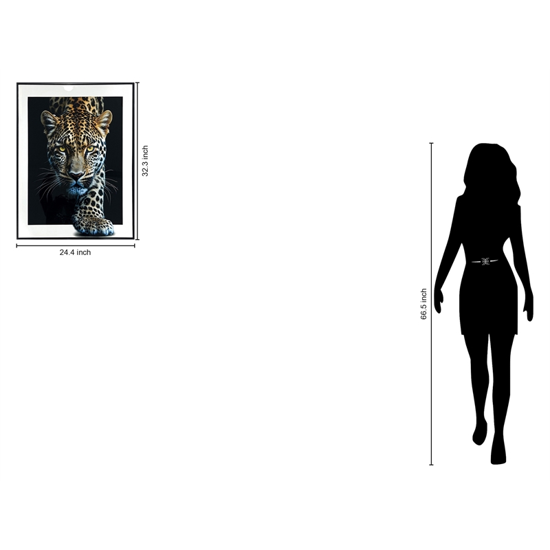 Pemberly Row Midnight Stalker II Leopard Portrait Gloss Canvas Black Frame