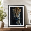 Pemberly Row Midnight Stalker II Leopard Portrait Gloss Canvas Black Frame