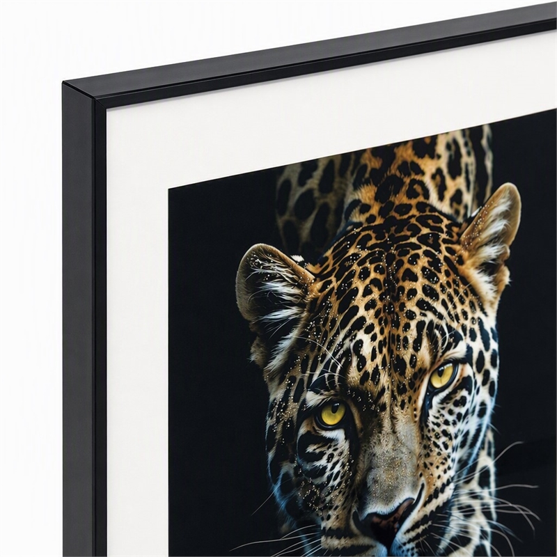 Pemberly Row Midnight Stalker II Leopard Portrait Gloss Canvas Black Frame