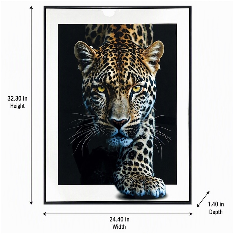 Pemberly Row Midnight Stalker II Leopard Portrait Gloss Canvas Black Frame