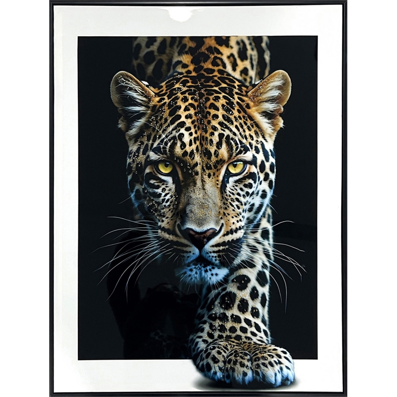 Pemberly Row Midnight Stalker II Leopard Portrait Gloss Canvas Black Frame