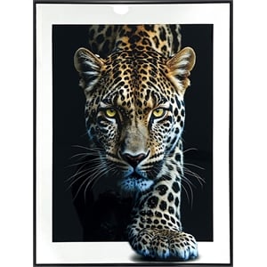 Pemberly Row Midnight Stalker II Leopard Portrait Gloss Canvas Black Frame