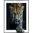 Pemberly Row Midnight Stalker II Leopard Portrait Gloss Canvas Black Frame