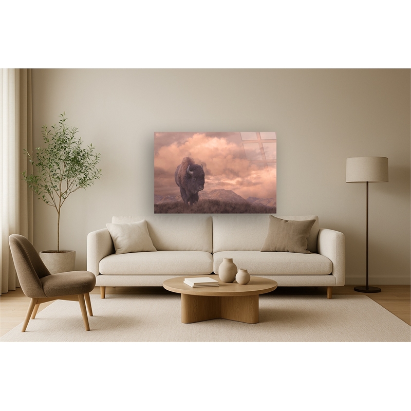Pemberly Row Tempered Glass Frameless Wall Art - Sepia Buffalo - 40