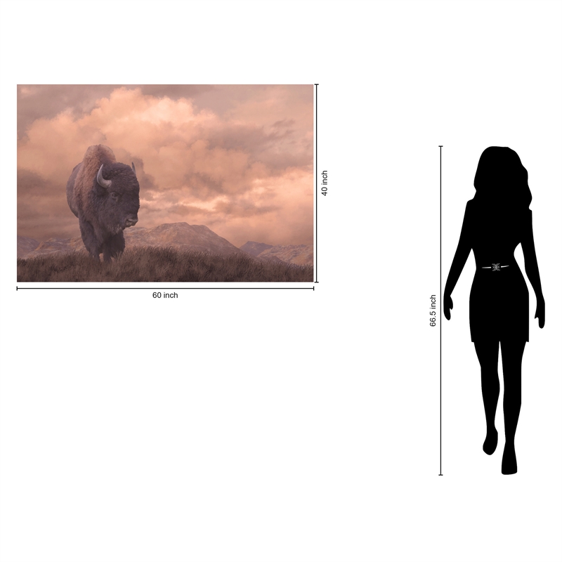 Pemberly Row Tempered Glass Frameless Wall Art - Sepia Buffalo - 40