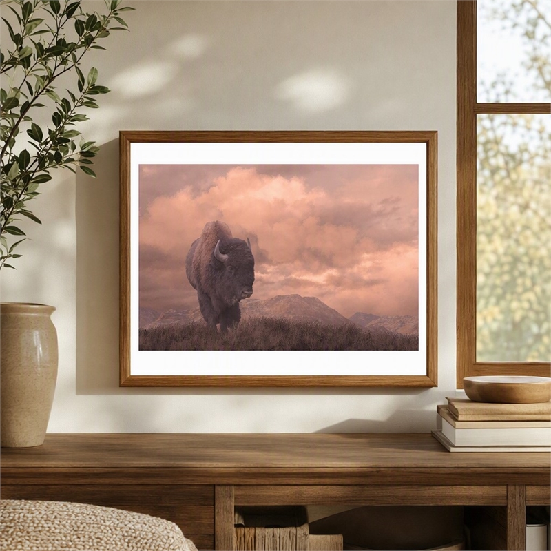 Pemberly Row Tempered Glass Frameless Wall Art - Sepia Buffalo - 40