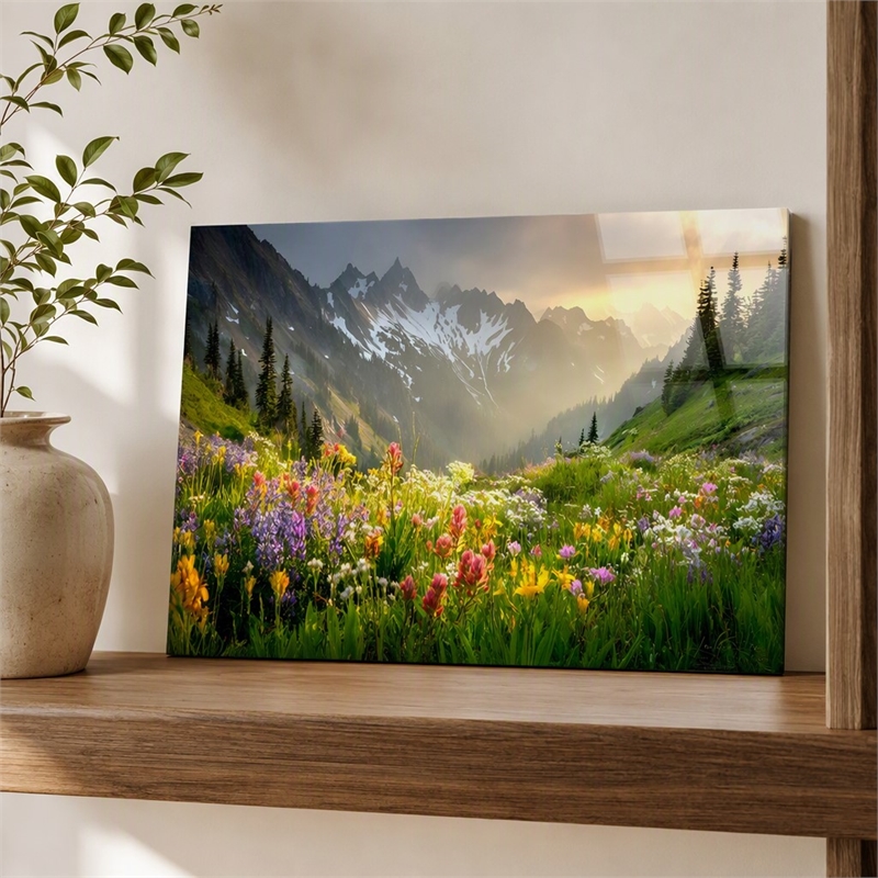 Pemberly Row Tempered Glass Art Green Alpine Panoramic Landscape 40