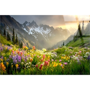 Pemberly Row Tempered Glass Art Green Alpine Panoramic Landscape 40&quot x 60&quot