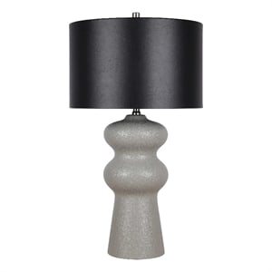 Pemberly Row Ceramic Table Lamp with Faux Leather Shade in Gray