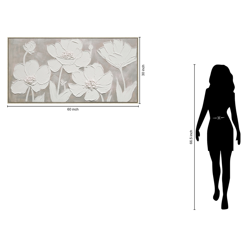 Pemberly Row Framed Canvas Floral Wall Art in Cream Wood Finish - 60