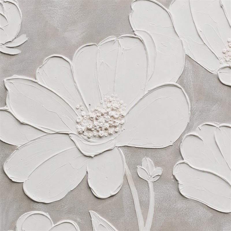 Pemberly Row Framed Canvas Floral Wall Art in Cream Wood Finish - 60