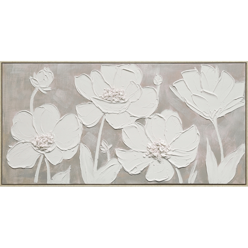 Pemberly Row Framed Canvas Floral Wall Art in Cream Wood Finish - 60