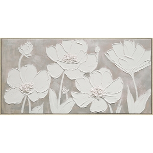 Pemberly Row Framed Canvas Floral Wall Art in Cream Wood Finish - 60&quot x 30&quot