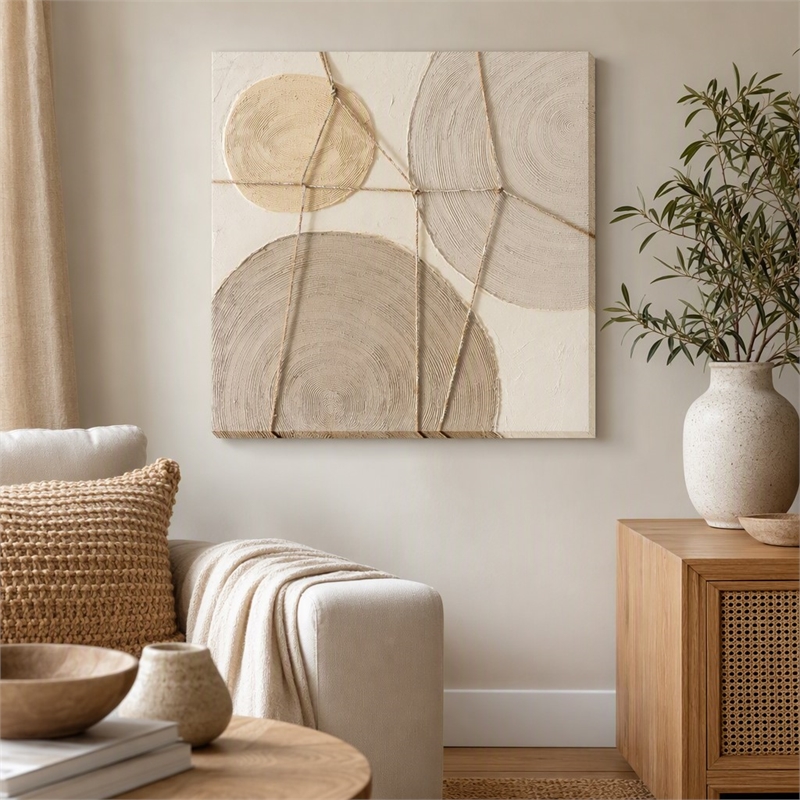 Pemberly Row Textured Abstract Canvas Wall Art - Circular Multi-Color Design