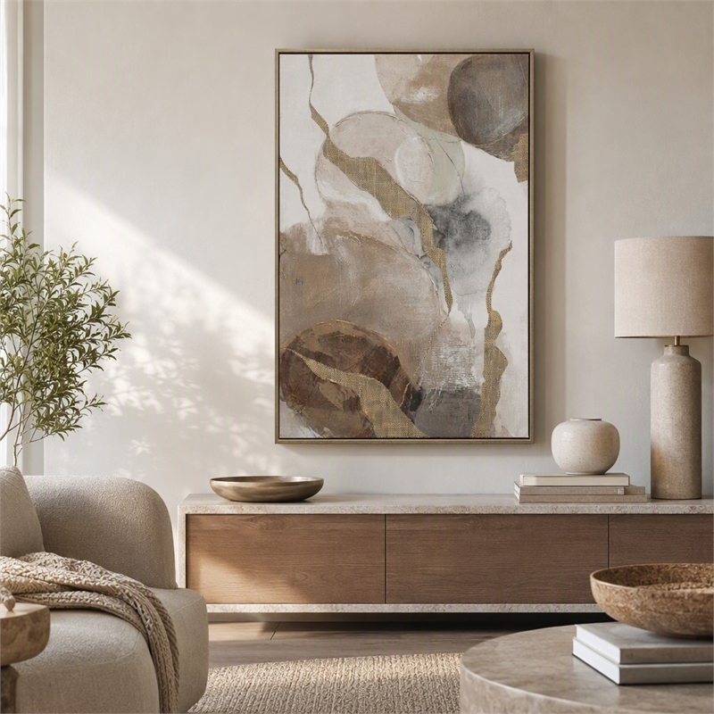 Pemberly Row Framed Canvas Wall Art in Champagne Wood Frame - Ethereal Whispers