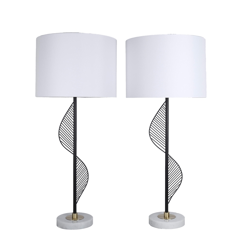 Pemberly Row Spiral Table Lamp in Matte Black and Gold with Marble Base