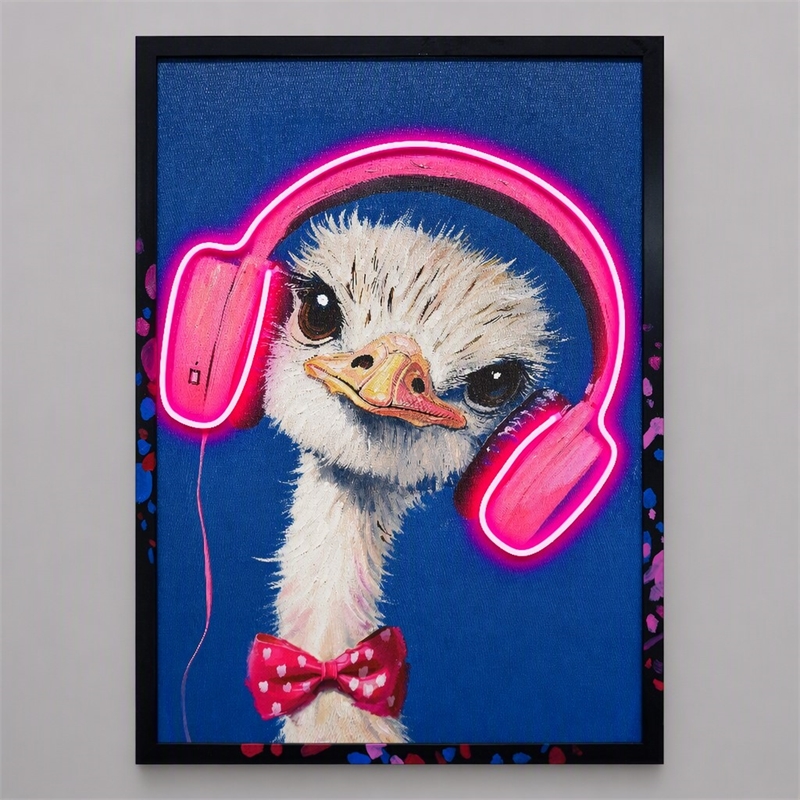 Pemberly Row Multicolor LED Neon Ostrich Canvas Wall Art with Wood Frame