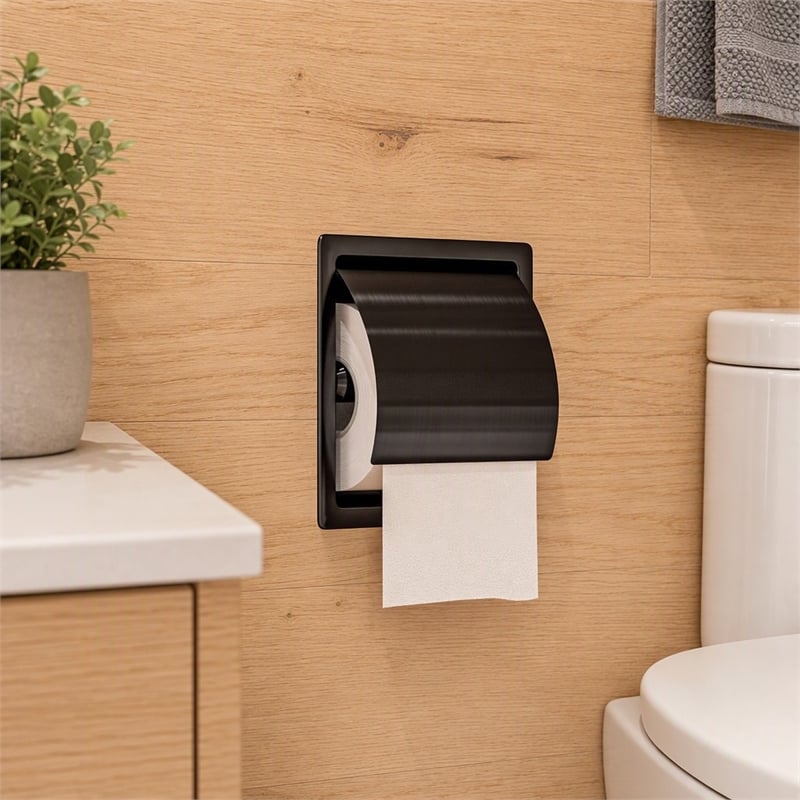 Pemberly Row Recessed Toilet Paper Holder Stainless Steel Brushed Black
