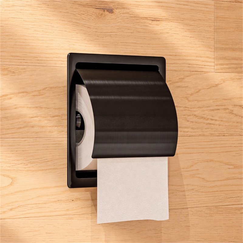 Pemberly Row Recessed Toilet Paper Holder Stainless Steel Brushed Black