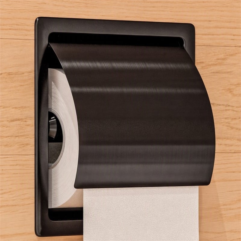 Pemberly Row Recessed Toilet Paper Holder Stainless Steel Brushed Black