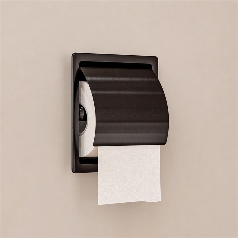 Pemberly Row Recessed Toilet Paper Holder Stainless Steel Brushed Black