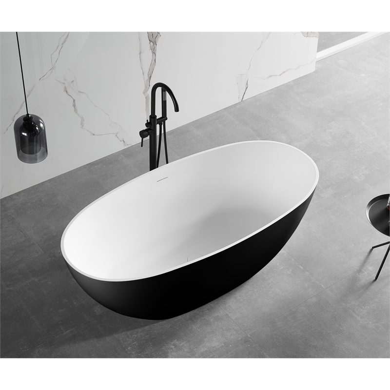Pemberly Row 59-Inch Black & White Matte Resin Oval Soaking Bathtub