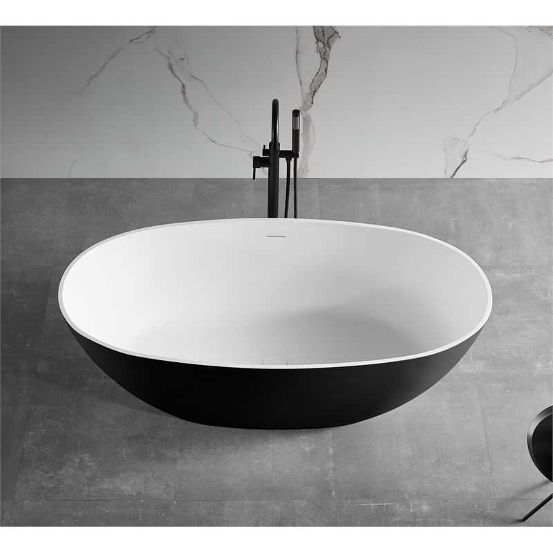 Pemberly Row 59-Inch Black & White Matte Resin Oval Soaking Bathtub