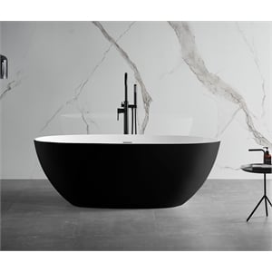Pemberly Row 59-Inch Black & White Matte Resin Oval Soaking Bathtub