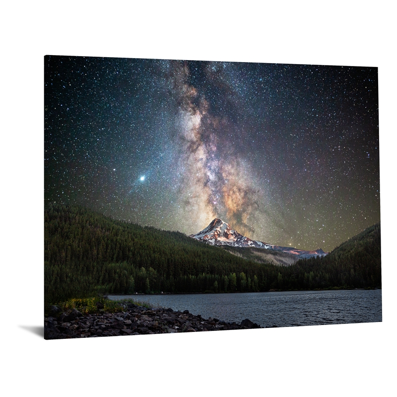 Pemberly Row Frameless Tempered Glass Wall Art with Mountain and Starry Sky