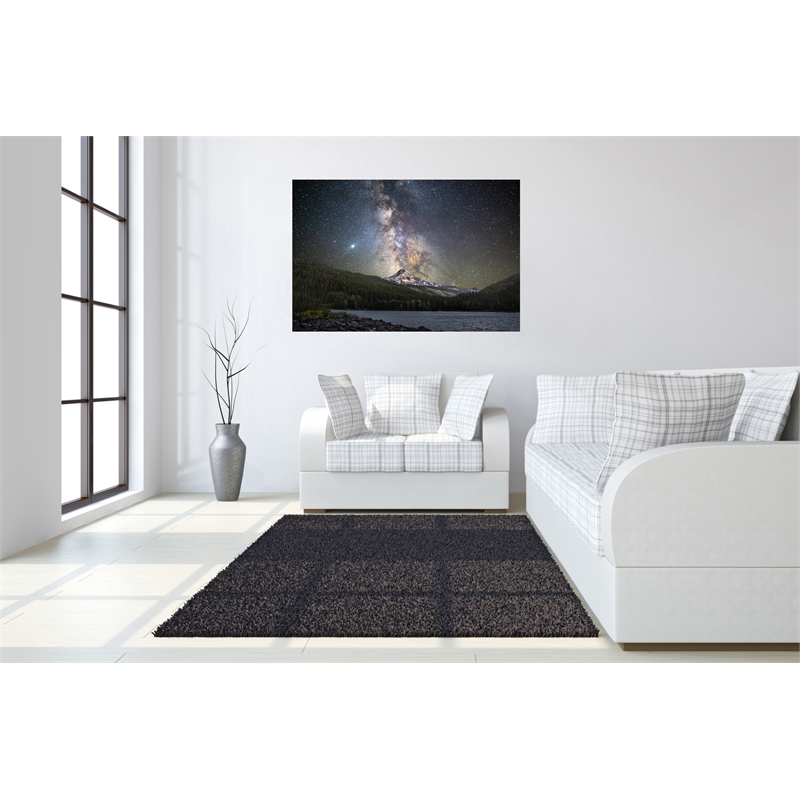Pemberly Row Frameless Tempered Glass Wall Art with Mountain and Starry Sky
