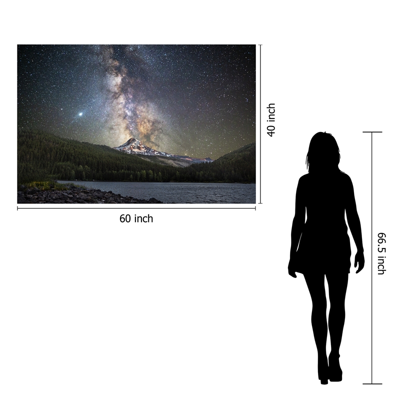 Pemberly Row Frameless Tempered Glass Wall Art with Mountain and Starry Sky