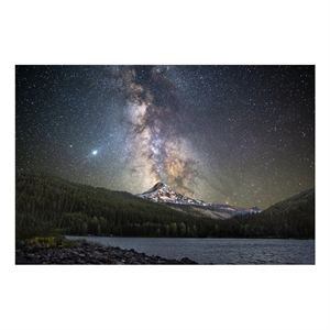 Pemberly Row Frameless Tempered Glass Wall Art with Mountain and Starry Sky