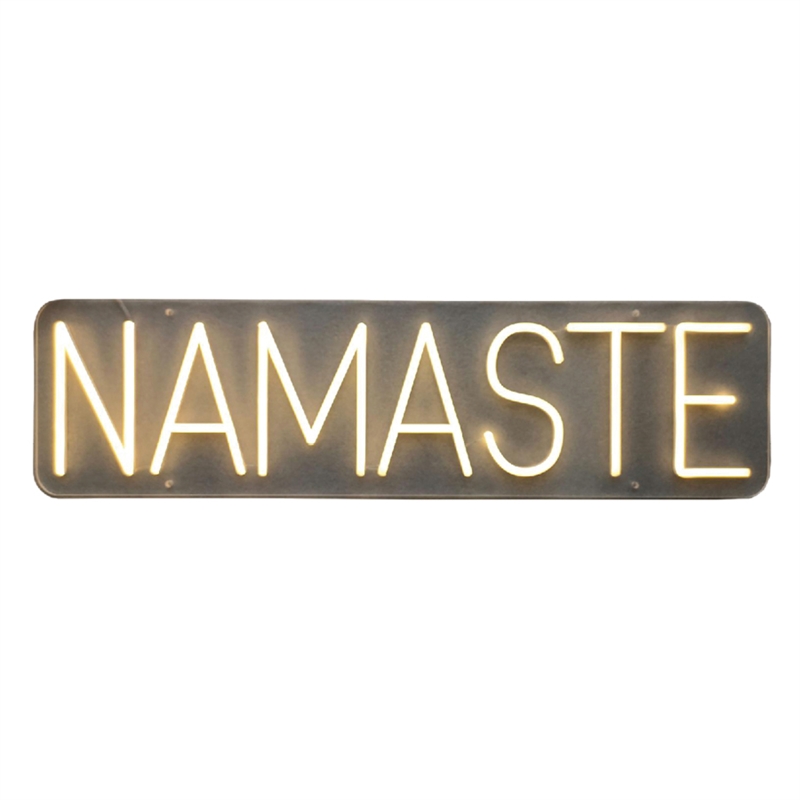 Pemberly Row Namaste LED Neon Wall Sign White Acrylic with Easy Setup