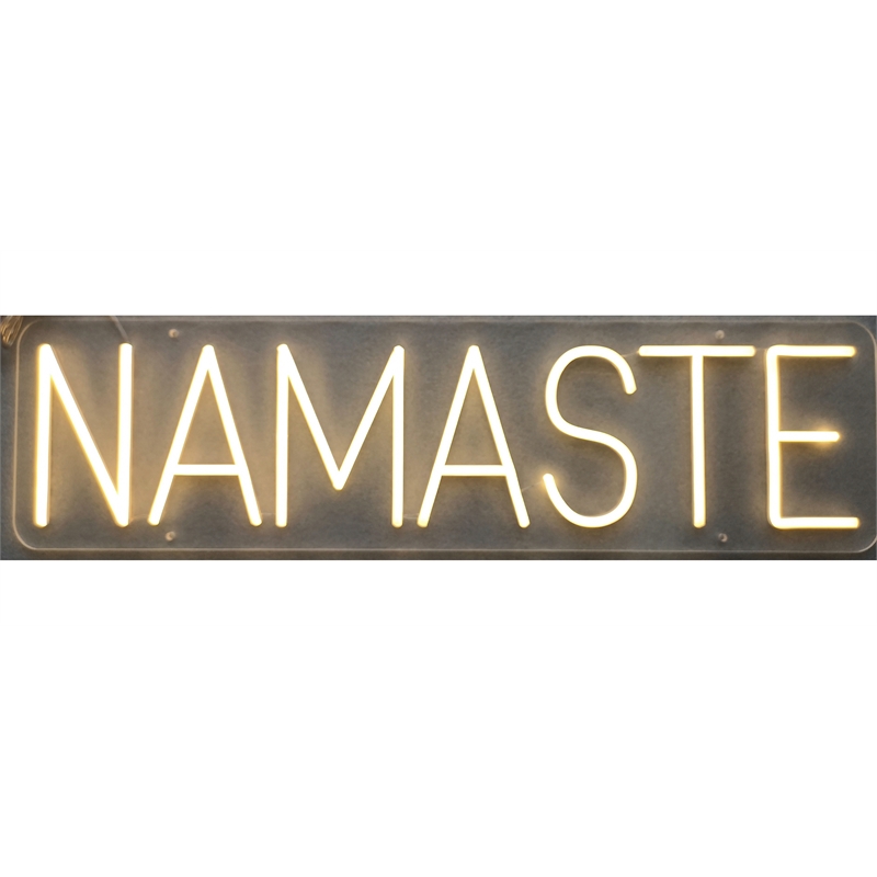 Pemberly Row Namaste LED Neon Wall Sign White Acrylic with Easy Setup