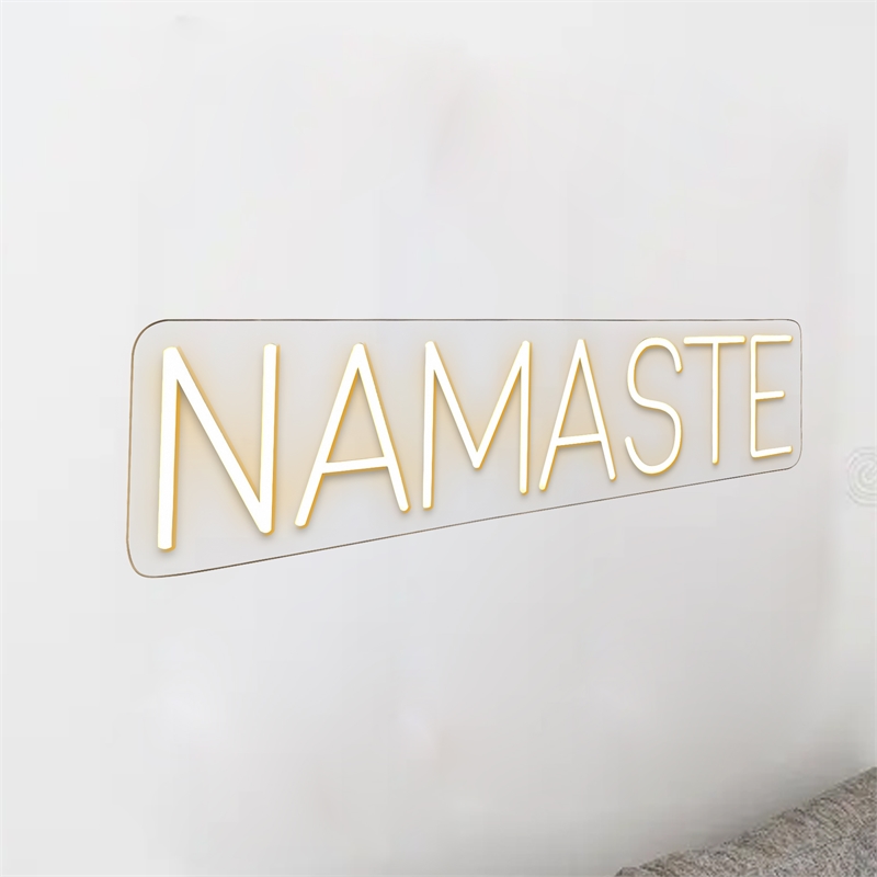 Pemberly Row Namaste LED Neon Wall Sign White Acrylic with Easy Setup
