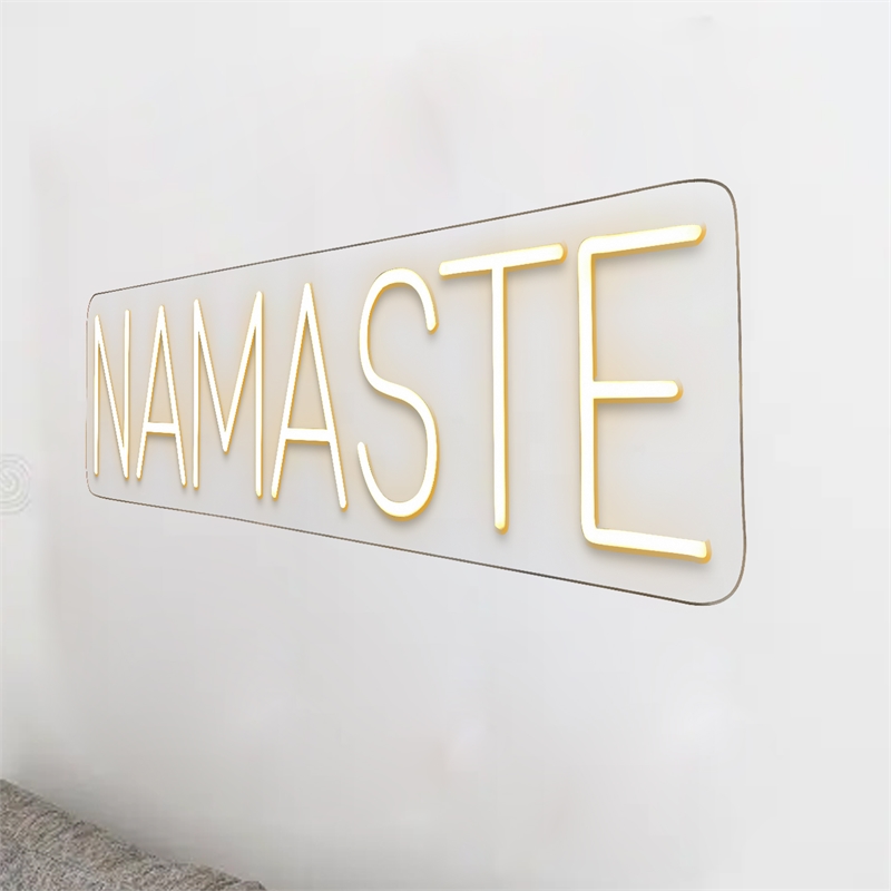 Pemberly Row Namaste LED Neon Wall Sign White Acrylic with Easy Setup