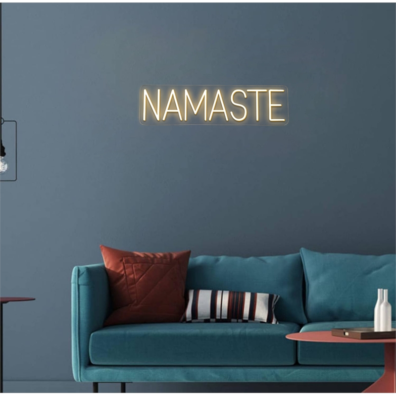 Pemberly Row Namaste LED Neon Wall Sign White Acrylic with Easy Setup