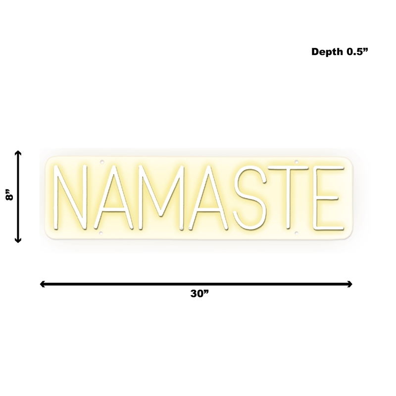 Pemberly Row Namaste LED Neon Wall Sign White Acrylic with Easy Setup
