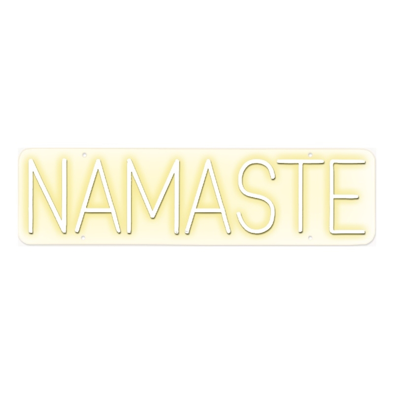 Pemberly Row Namaste LED Neon Wall Sign White Acrylic with Easy Setup