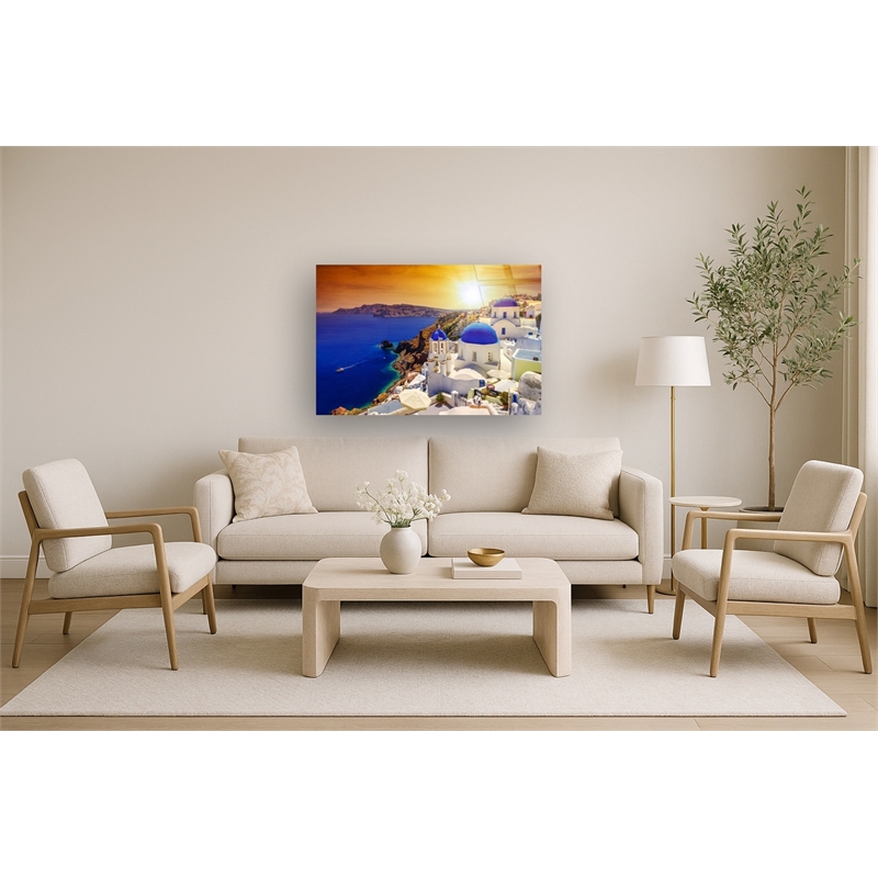 Pemberly Row Wall Art Santorini Sunset Frameless Glass White Multicolor