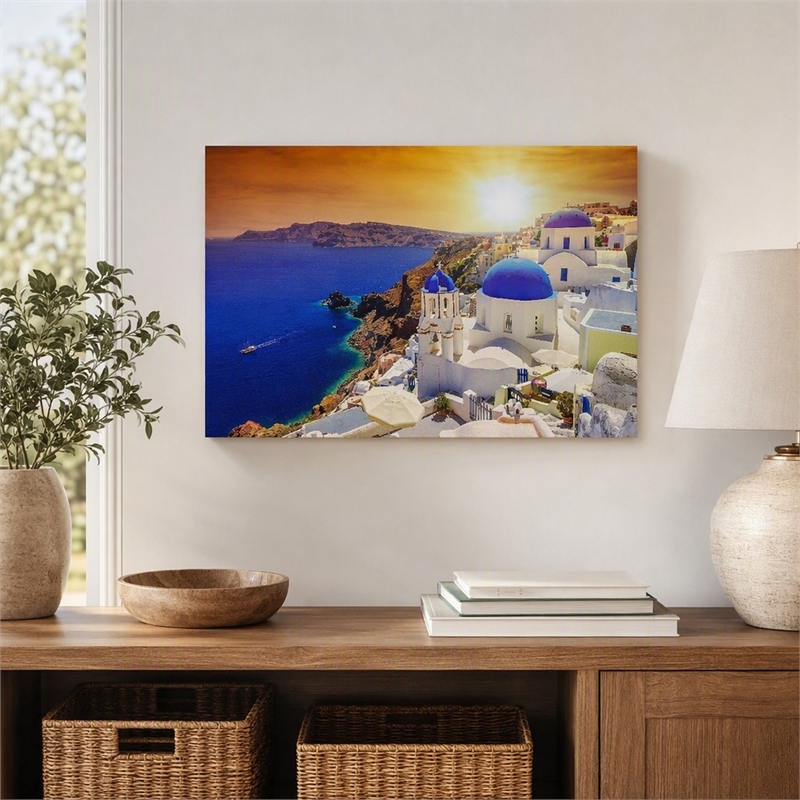 Pemberly Row Wall Art Santorini Sunset Frameless Glass White Multicolor