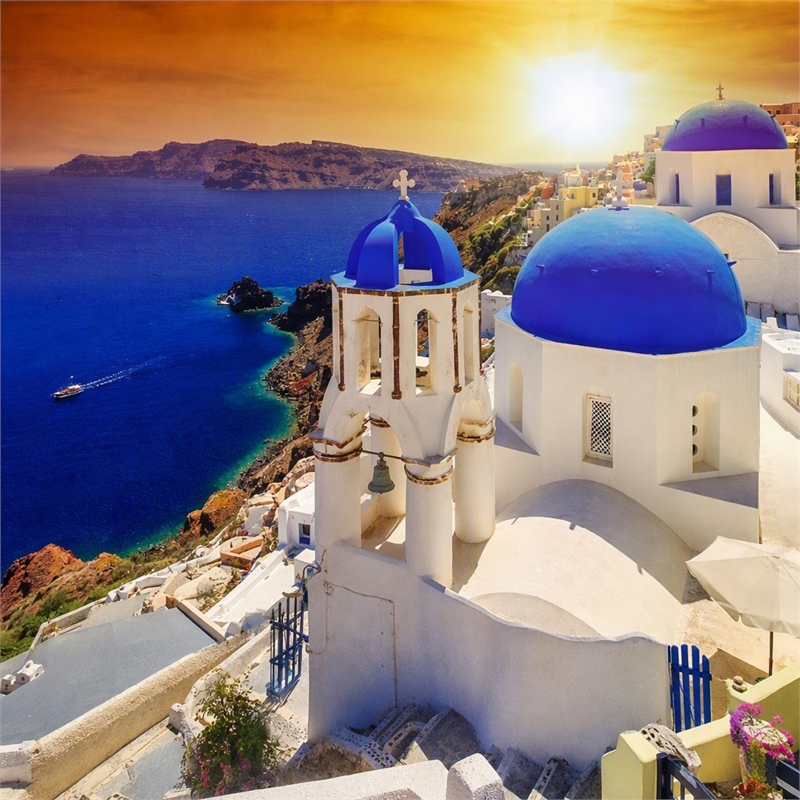 Pemberly Row Wall Art Santorini Sunset Frameless Glass White Multicolor