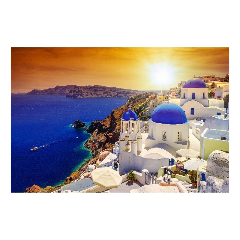Pemberly Row Wall Art Santorini Sunset Frameless Glass White Multicolor