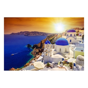 Pemberly Row Wall Art Santorini Sunset Frameless Glass White Multicolor