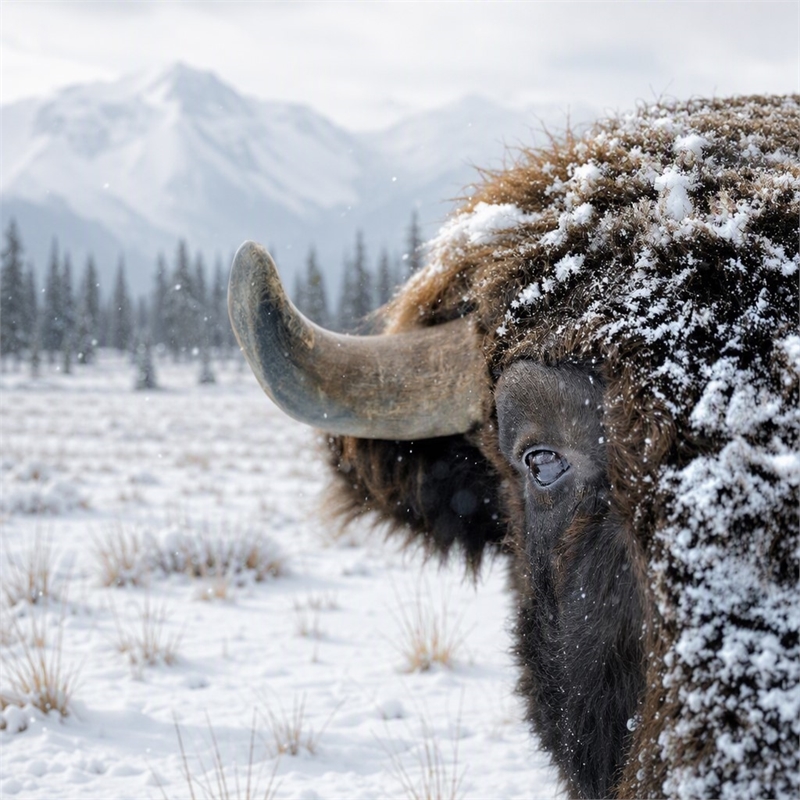 Pemberly Row Frameless Tempered Glass Wall Art Snowy Bison 60