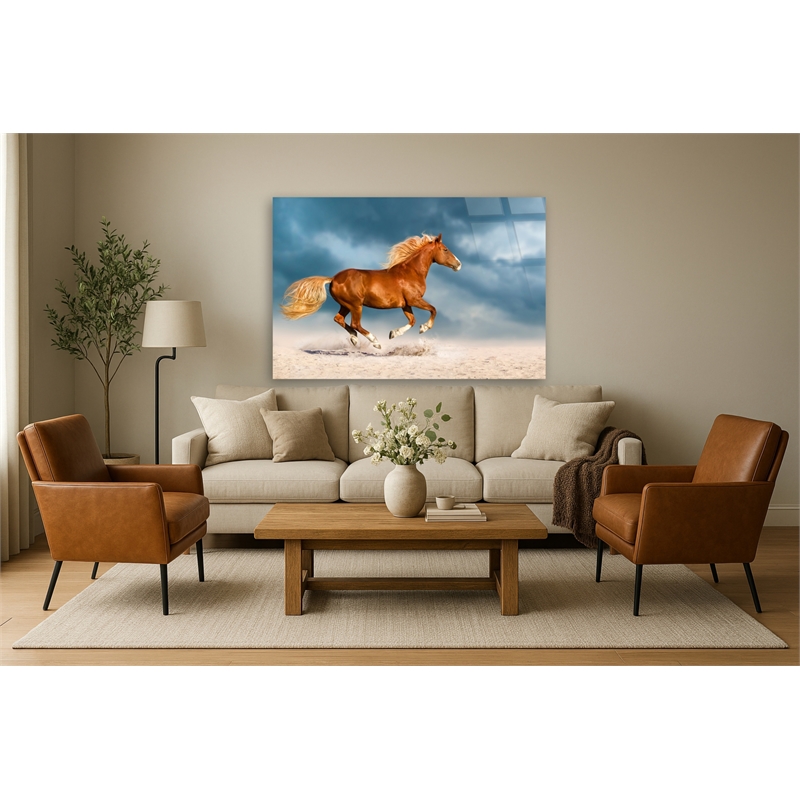 Pemberly Row Frameless Tempered Glass Wall Art Golden Gallop 60