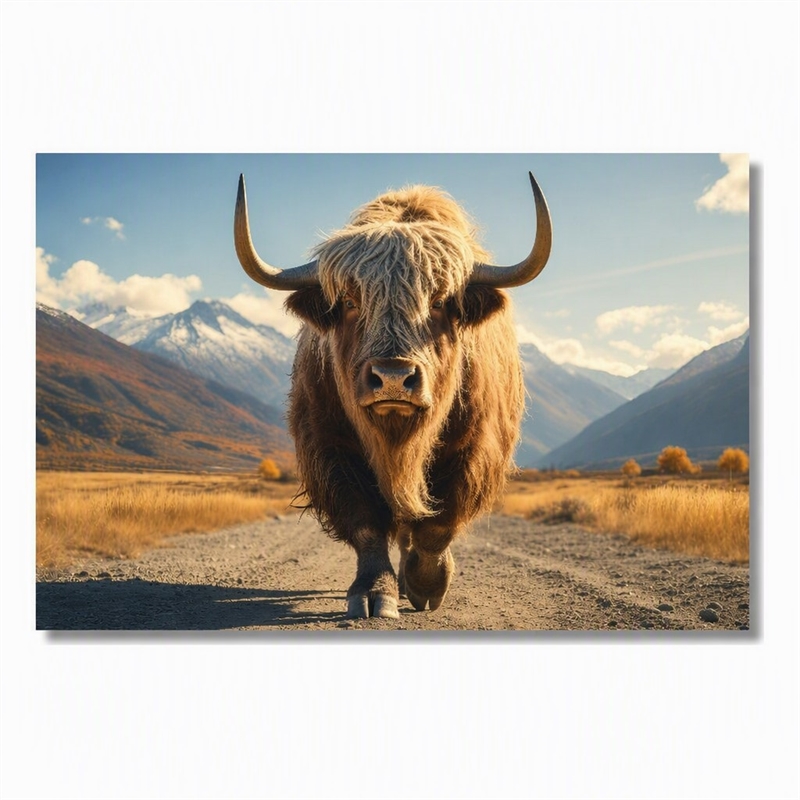 Pemberly Row Frameless Tempered Glass Wall Art Highway Cow 60