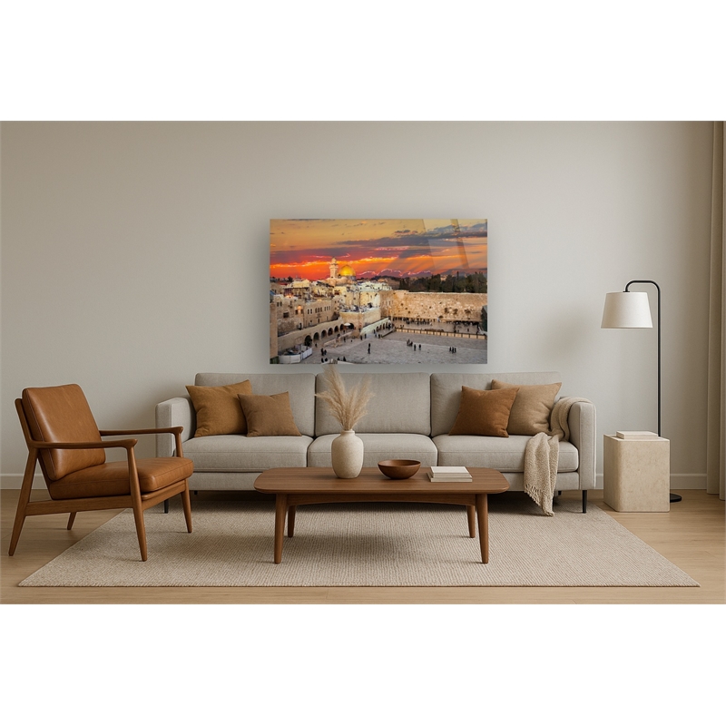 Pemberly Row Frameless Tempered Glass Jerusalem Wall Art in Multicolor