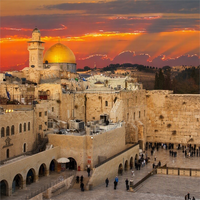 Pemberly Row Frameless Tempered Glass Jerusalem Wall Art in Multicolor