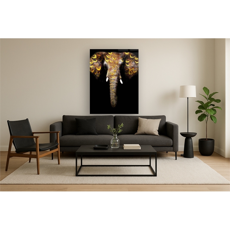 Pemberly Row Gold Tribal Elephant Wall Art - Frameless Glass - Multicolor